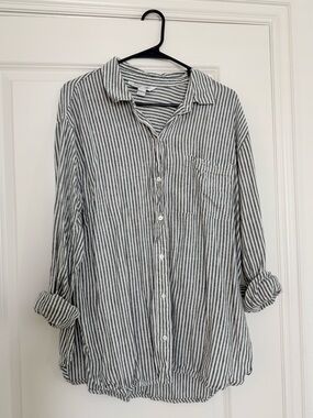 Old Navy Striped Boyfriend Shirt - Gray Blue & White